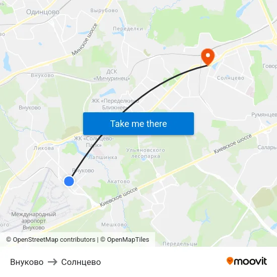 Внуково to Солнцево map
