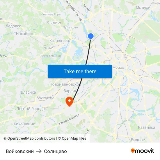 Войковский to Солнцево map