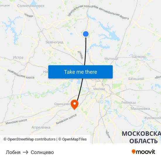 Лобня to Солнцево map