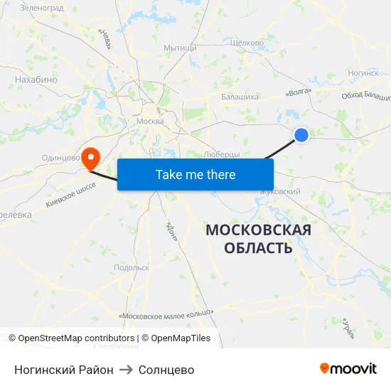 Ногинский Район to Солнцево map