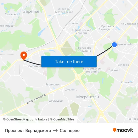 Проспект Вернадского to Солнцево map