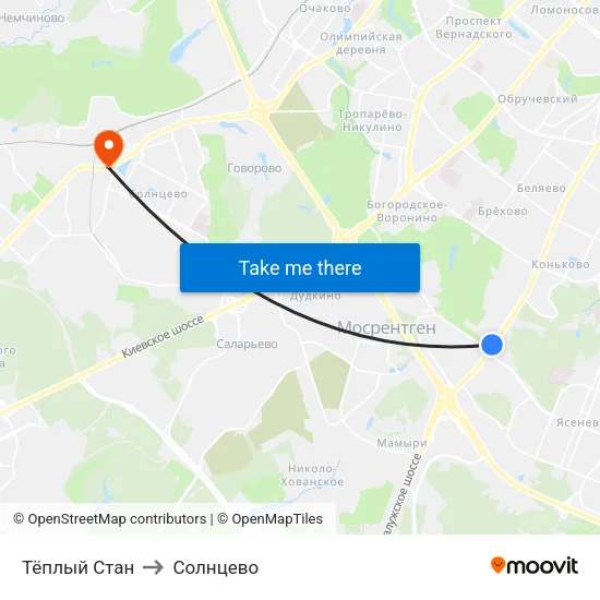 Тёплый Стан to Солнцево map