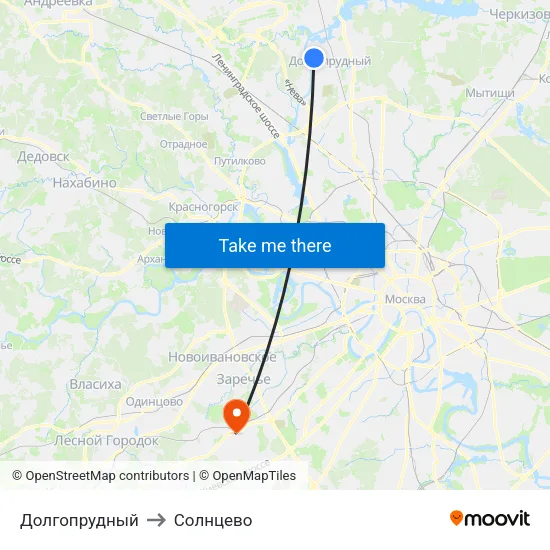 Долгопрудный to Солнцево map