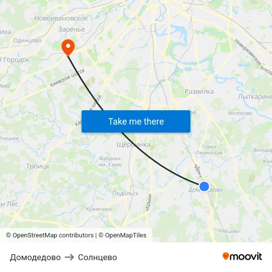 Домодедово to Солнцево map