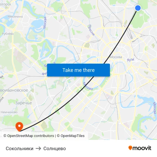 Сокольники to Солнцево map