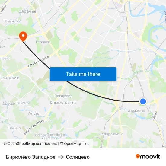 Бирюлёво Западное to Солнцево map