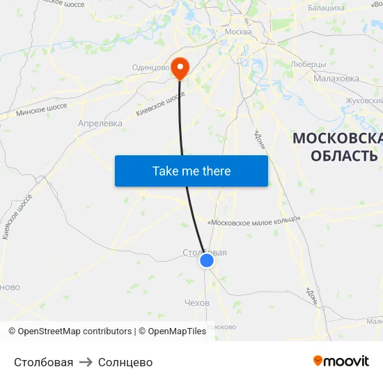 Столбовая to Солнцево map