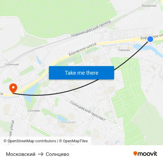 Московский to Солнцево map