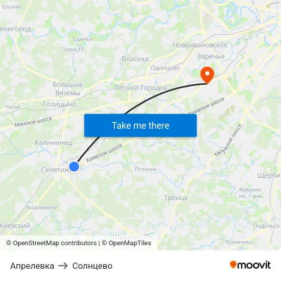 Апрелевка to Солнцево map
