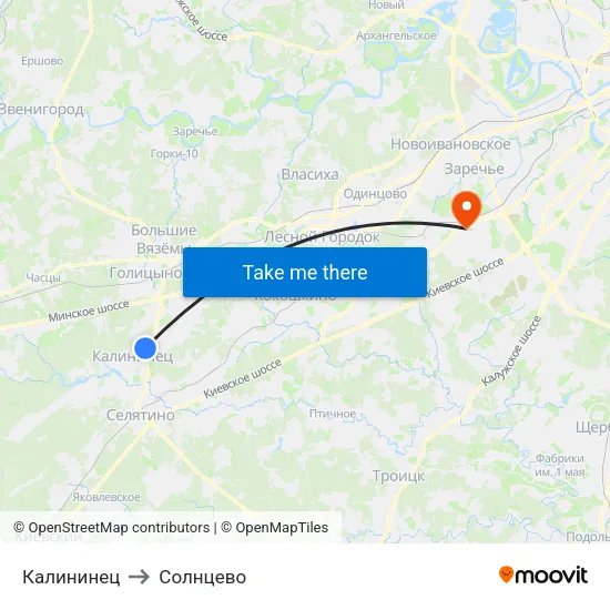 Калининец to Солнцево map