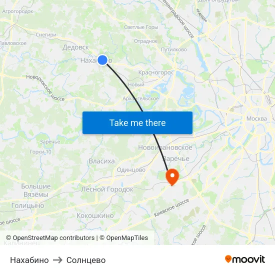Нахабино to Солнцево map