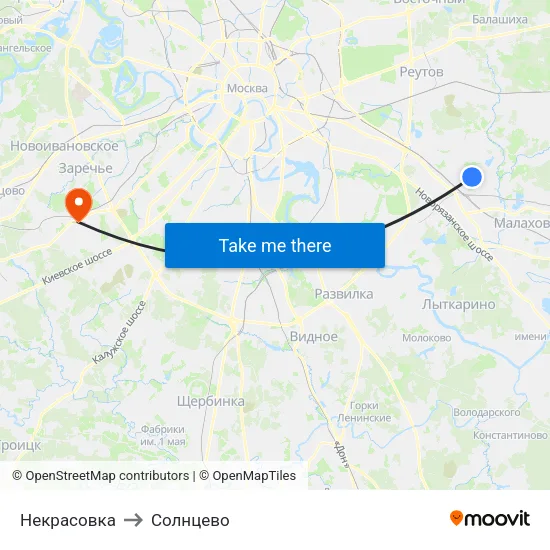 Некрасовка to Солнцево map