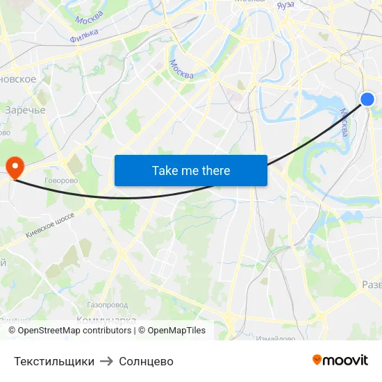 Текстильщики to Солнцево map