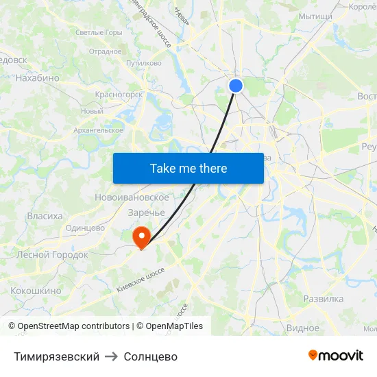 Тимирязевский to Солнцево map