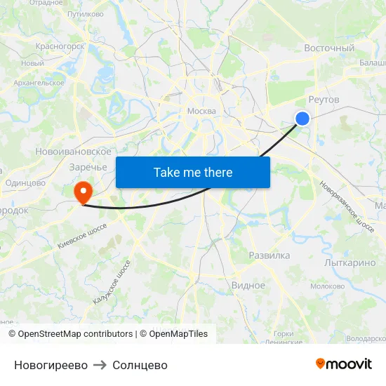 Новогиреево to Солнцево map