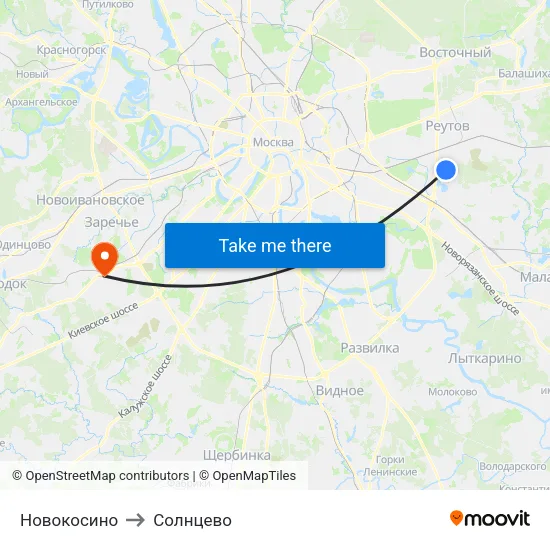 Новокосино to Солнцево map