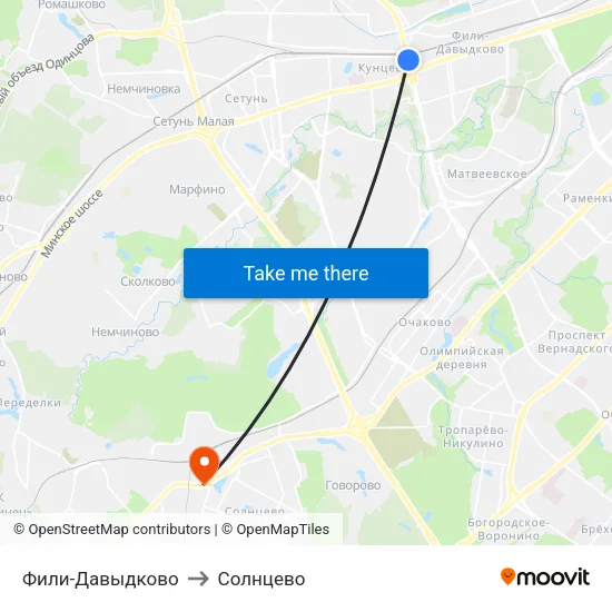 Фили-Давыдково to Солнцево map