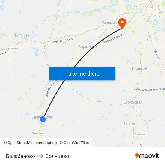 Балабаново to Солнцево map