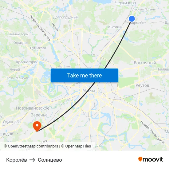 Королёв to Солнцево map