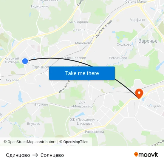Одинцово to Солнцево map