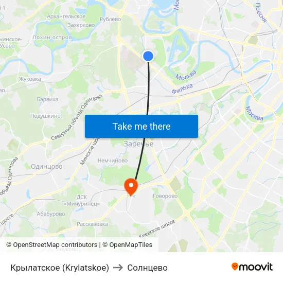 Крылатское (Krylatskoe) to Солнцево map