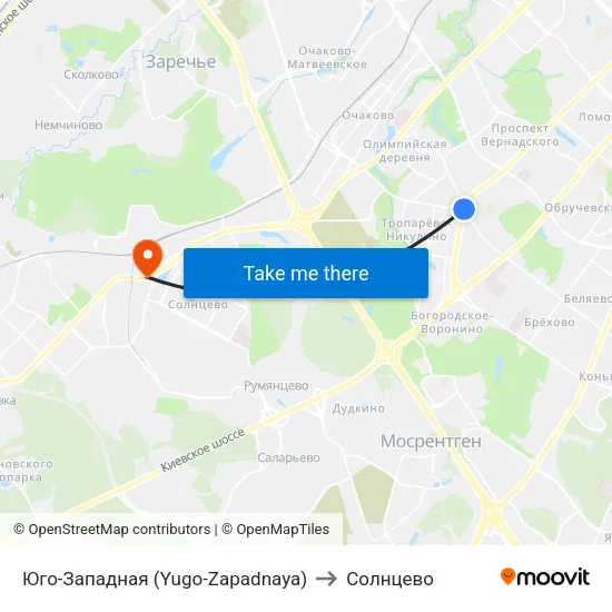 Юго-Западная (Yugo-Zapadnaya) to Солнцево map