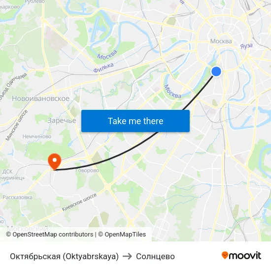 Октябрьская (Oktyabrskaya) to Солнцево map