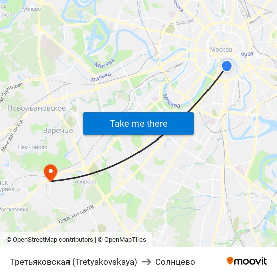 Третьяковская (Tretyakovskaya) to Солнцево map