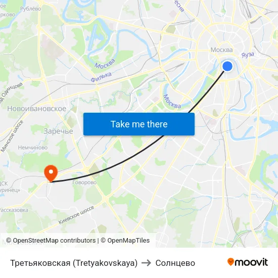 Третьяковская (Tretyakovskaya) to Солнцево map