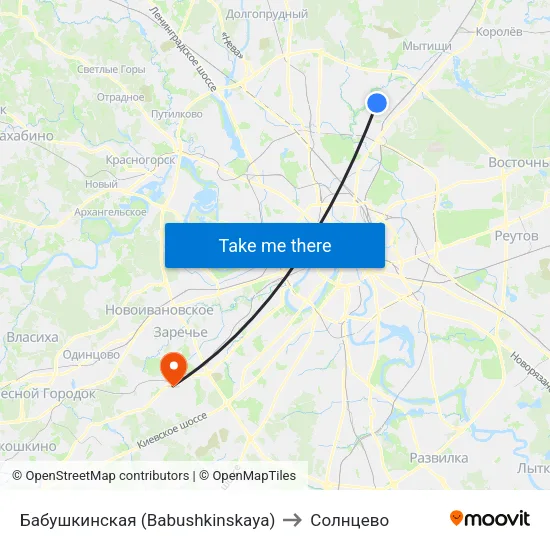 Бабушкинская (Babushkinskaya) to Солнцево map