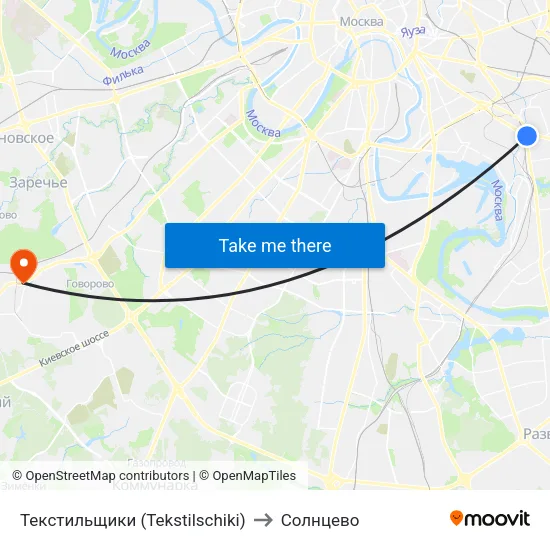 Текстильщики (Tekstilschiki) to Солнцево map