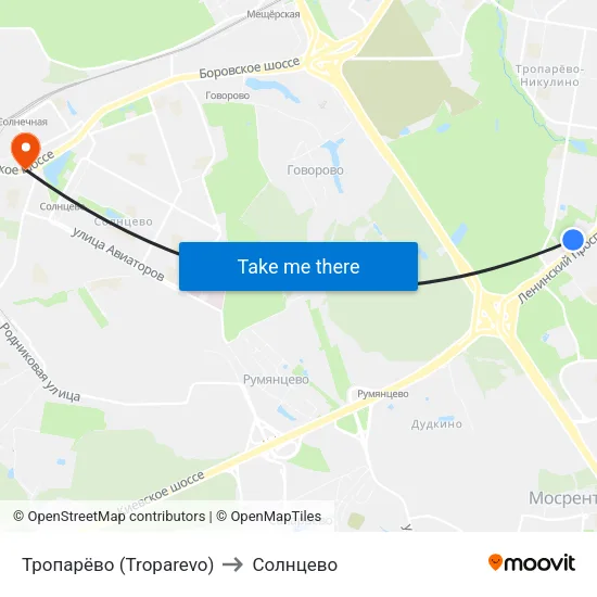 Тропарёво (Troparevo) to Солнцево map