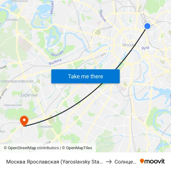 Москва Ярославская (Yaroslavsky Station) to Солнцево map