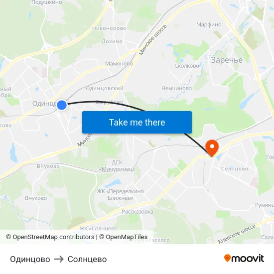 Одинцово to Солнцево map