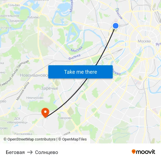 Беговая to Солнцево map
