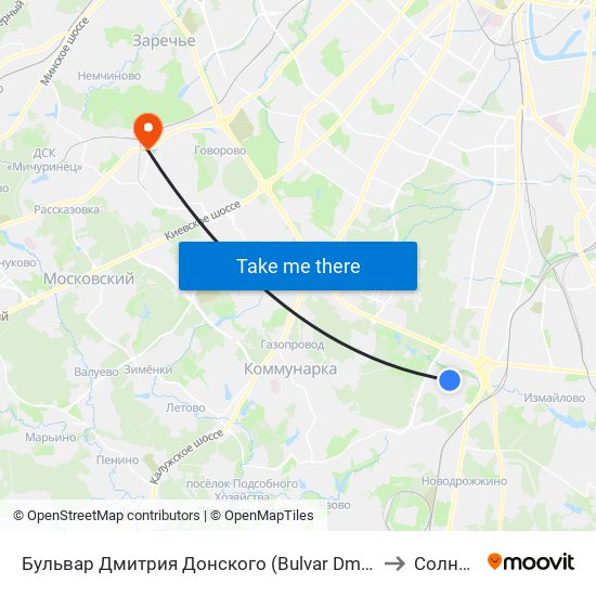 Бульвар Дмитрия Донского (Bulvar Dmitriya Donskogo) to Солнцево map