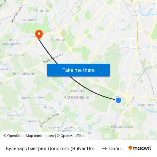 Бульвар Дмитрия Донского (Bulvar Dmitriya Donskogo) to Солнцево map
