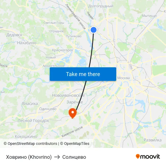 Ховрино (Khovrino) to Солнцево map