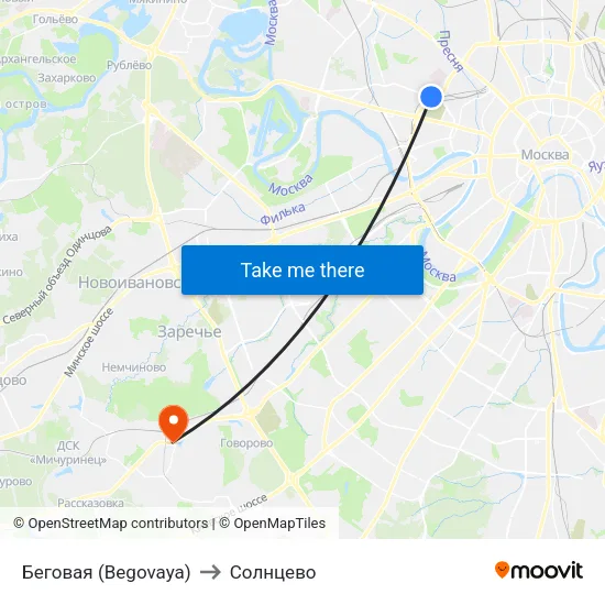 Беговая (Begovaya) to Солнцево map