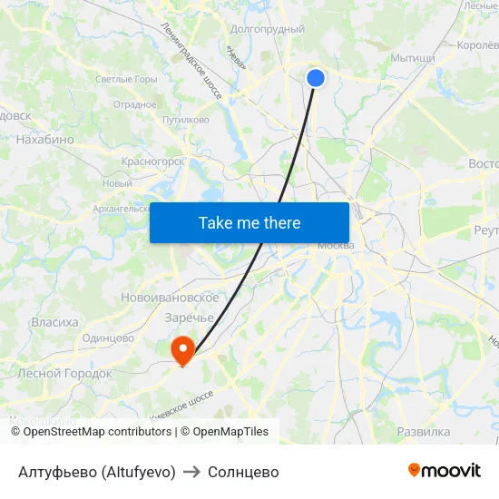 Алтуфьево (Altufyevo) to Солнцево map