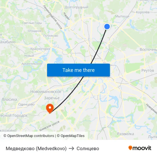 Медведково (Medvedkovo) to Солнцево map