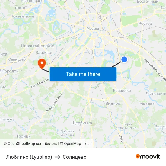 Люблино (Lyublino) to Солнцево map