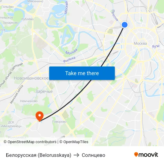 Белорусская (Belorusskaya) to Солнцево map