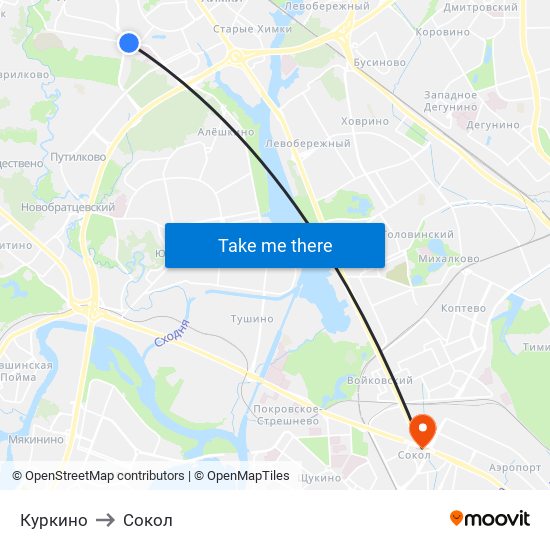 Куркино to Сокол map