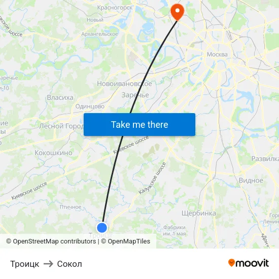 Троицк to Сокол map