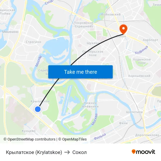 Крылатское (Krylatskoe) to Сокол map