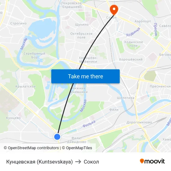 Кунцевская (Kuntsevskaya) to Сокол map