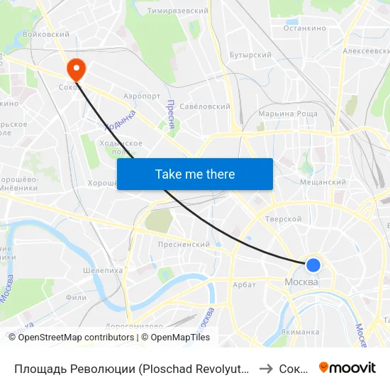 Площадь Революции (Ploschad Revolyutsii) to Сокол map
