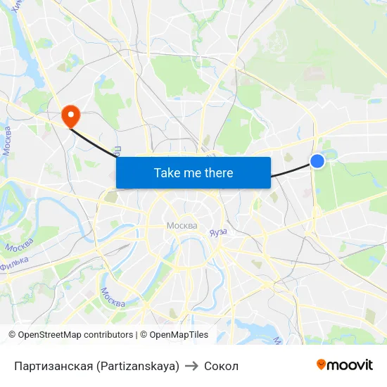 Партизанская (Partizanskaya) to Сокол map