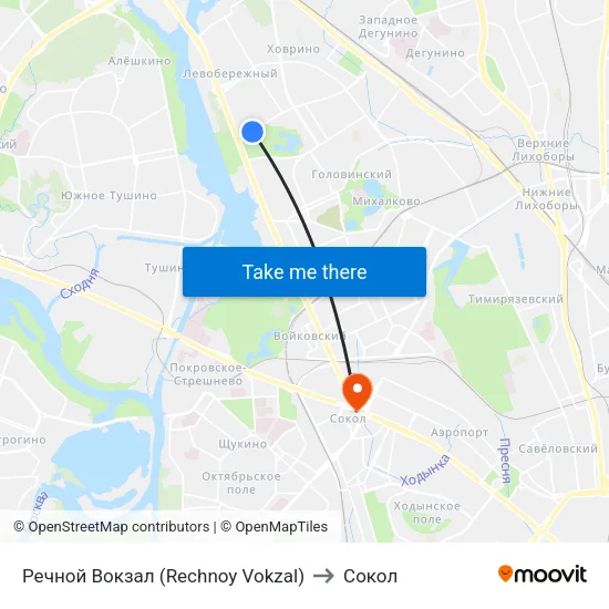 Речной Вокзал (Rechnoy Vokzal) to Сокол map